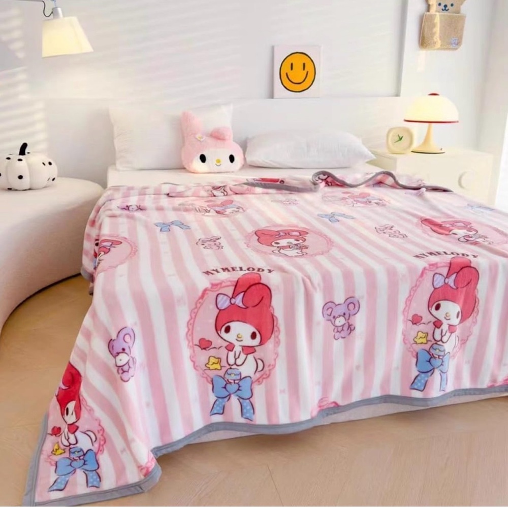 NEW- Sanrio My Melody Pink & Gray Soft Plush Blanket